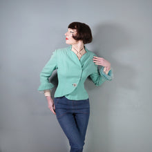 Load image into Gallery viewer, 60s LILLI ANN PASTEL MINT GREEN WOOL CREPE ASYMMETRIC JACKET WITH FUR CUFFS - S
