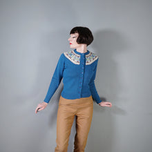 Load image into Gallery viewer, 70s HANDKNITTED BLUE WOOL FAIRISLE CARDIGAN - S-M