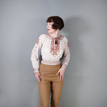 Load image into Gallery viewer, 40s HUNGARIAN GAUZE COTTON BLOUSE WITH FLORAL EMBROIDERY - XS-S