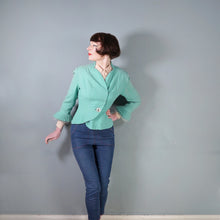 Load image into Gallery viewer, 60s LILLI ANN PASTEL MINT GREEN WOOL CREPE ASYMMETRIC JACKET WITH FUR CUFFS - S