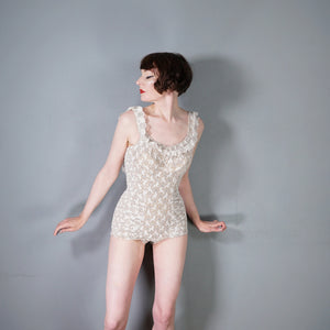 50s DE WEESE LACE SPIDER WEB AND BUTTERFLY RHINESTONED SWIMSUIT - XS