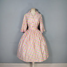 Load image into Gallery viewer, 50s PINK ORANGE GREEN WATERCOLOUR DOT PRINT SHIRT DRESS - S-M