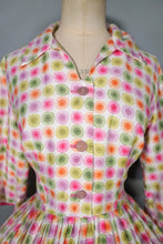 Load image into Gallery viewer, 50s PINK ORANGE GREEN WATERCOLOUR DOT PRINT SHIRT DRESS - S-M