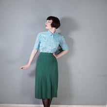 Load image into Gallery viewer, 40s MINT BLUE SILKY PUFF SLEEVE SHIRT / BLOUSE - M-L