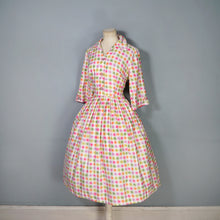 Load image into Gallery viewer, 50s PINK ORANGE GREEN WATERCOLOUR DOT PRINT SHIRT DRESS - S-M