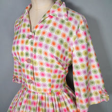 Load image into Gallery viewer, 50s PINK ORANGE GREEN WATERCOLOUR DOT PRINT SHIRT DRESS - S-M