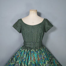 Load image into Gallery viewer, 50s VICTOR JOSSELYN BOLD GREEN PAISLEY PRINT FULL SKIRTED DRESS - S