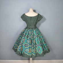 Load image into Gallery viewer, 50s VICTOR JOSSELYN BOLD GREEN PAISLEY PRINT FULL SKIRTED DRESS - S