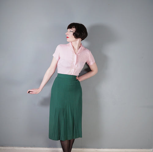 40s 50s SOFT RAYON BALLET PINK BLOUSE WITH EMBROIDERED PLACKET - S