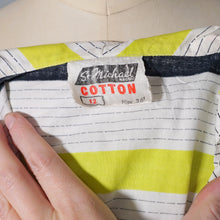 Load image into Gallery viewer, 50s CHARTREUSE AND BLACK STRIPE ST MICHAEL COTTON DAY DRESS - S