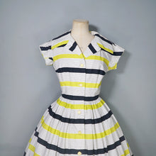 Load image into Gallery viewer, 50s CHARTREUSE AND BLACK STRIPE ST MICHAEL COTTON DAY DRESS - S