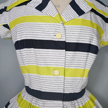Load image into Gallery viewer, 50s CHARTREUSE AND BLACK STRIPE ST MICHAEL COTTON DAY DRESS - S