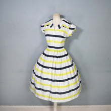 Load image into Gallery viewer, 50s CHARTREUSE AND BLACK STRIPE ST MICHAEL COTTON DAY DRESS - S