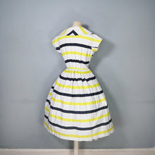 Load image into Gallery viewer, 50s CHARTREUSE AND BLACK STRIPE ST MICHAEL COTTON DAY DRESS - S