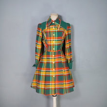 Load image into Gallery viewer, 70s LUIS CARING YELLOW ORANGE AND GREEN AUTUMN PLAID DRESS - XS-S