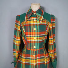 Load image into Gallery viewer, 70s LUIS CARING YELLOW ORANGE AND GREEN AUTUMN PLAID DRESS - XS-S