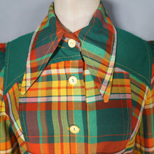 Load image into Gallery viewer, 70s LUIS CARING YELLOW ORANGE AND GREEN AUTUMN PLAID DRESS - XS-S