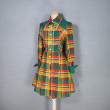 Load image into Gallery viewer, 70s LUIS CARING YELLOW ORANGE AND GREEN AUTUMN PLAID DRESS - XS-S