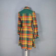Load image into Gallery viewer, 70s LUIS CARING YELLOW ORANGE AND GREEN AUTUMN PLAID DRESS - XS-S