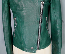 Load image into Gallery viewer, 70s / 80s "MOTO SPORT, PARIS" GREEN LEATHER BIKER JACKET - XS