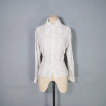 Load image into Gallery viewer, 60s LACE RUFFLE LIGHT WHITE SHIRT WITH HUGE DOGEAR COLLAR - S