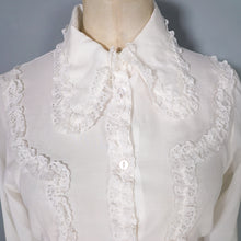 Load image into Gallery viewer, 60s LACE RUFFLE LIGHT WHITE SHIRT WITH HUGE DOGEAR COLLAR - S