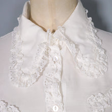 Load image into Gallery viewer, 60s LACE RUFFLE LIGHT WHITE SHIRT WITH HUGE DOGEAR COLLAR - S