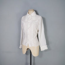 Load image into Gallery viewer, 60s LACE RUFFLE LIGHT WHITE SHIRT WITH HUGE DOGEAR COLLAR - S