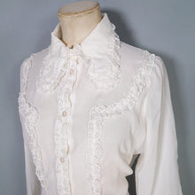 Load image into Gallery viewer, 60s LACE RUFFLE LIGHT WHITE SHIRT WITH HUGE DOGEAR COLLAR - S