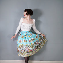 Load image into Gallery viewer, HANDMADE VINTAGE BRITISH VILLAGE RIDERS HUNT PRINT FULL SKIRT - 24-25&quot;