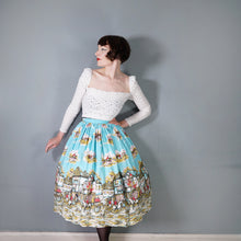 Load image into Gallery viewer, HANDMADE VINTAGE BRITISH VILLAGE RIDERS HUNT PRINT FULL SKIRT - 24-25&quot;