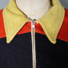 Load image into Gallery viewer, 70s COLOURBLOCK NAVY RED AND YELLOW ZIP TOP - S