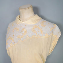 Load image into Gallery viewer, 40s SEMI-SHEER PALE YELLOW AND CREAM TWOTONE BLOUSE - L