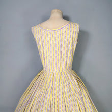 Load image into Gallery viewer, 50s HANDMADE FLORAL YELLOW STRIPE AND FLORAL BUTTON THROUGH DRESS - S