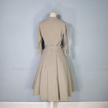 Load image into Gallery viewer, 40s 50s OLIVE COLOURED WOOL CREPE FULL SKIRTED DRESS WITH CINCH BELT - XS
