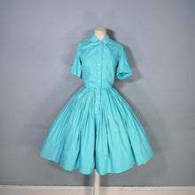 Load image into Gallery viewer, 50s 60s IVAN FREDERICS SEAFOAM GREEN FULL SKIRTED SHIRTWAIST DRESS - S