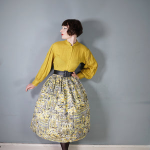 HANDMADE 50s YELLOW VENETIAN / VENICE GONDOLIER PRINT FULL SKIRT - 30"