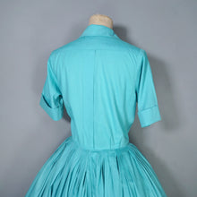 Load image into Gallery viewer, 50s 60s IVAN FREDERICS SEAFOAM GREEN FULL SKIRTED SHIRTWAIST DRESS - S