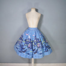 Load image into Gallery viewer, 50s BOLD BLUE NOVELTY VENICE CITYSCAPE WITH GONDOLAS BORDER PRINT SKIRT - 25.5"