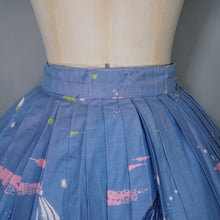 Load image into Gallery viewer, 50s BOLD BLUE NOVELTY VENICE CITYSCAPE WITH GONDOLAS BORDER PRINT SKIRT - 25.5"