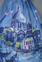 Load image into Gallery viewer, 50s BOLD BLUE NOVELTY VENICE CITYSCAPE WITH GONDOLAS BORDER PRINT SKIRT - 25.5"