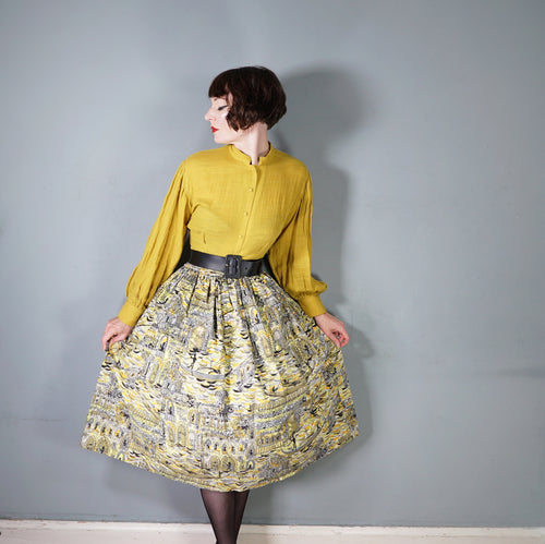 HANDMADE 50s YELLOW VENETIAN / VENICE GONDOLIER PRINT FULL SKIRT - 30