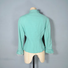 Load image into Gallery viewer, 60s LILLI ANN PASTEL MINT GREEN WOOL CREPE ASYMMETRIC JACKET WITH FUR CUFFS - S