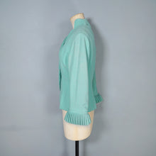 Load image into Gallery viewer, 60s LILLI ANN PASTEL MINT GREEN WOOL CREPE ASYMMETRIC JACKET WITH FUR CUFFS - S