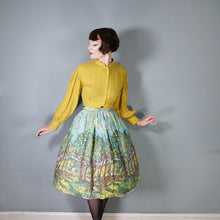 Load image into Gallery viewer, HANDMADE 50s GREEN TREE / WOODLEAND BORDER PRINT NOVELTY SKIRT - 29&quot;