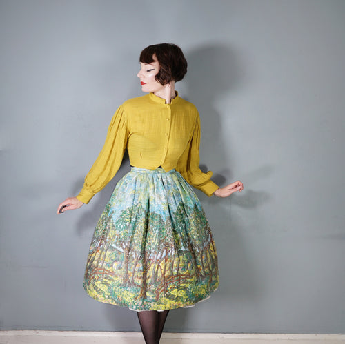 HANDMADE 50s GREEN TREE / WOODLEAND BORDER PRINT NOVELTY SKIRT - 29