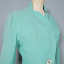 Load image into Gallery viewer, 60s LILLI ANN PASTEL MINT GREEN WOOL CREPE ASYMMETRIC JACKET WITH FUR CUFFS - S