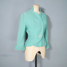 Load image into Gallery viewer, 60s LILLI ANN PASTEL MINT GREEN WOOL CREPE ASYMMETRIC JACKET WITH FUR CUFFS - S