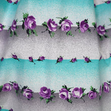 Load image into Gallery viewer, 50s PASTEL BLUE AND PURPLE TINY ROSE PRINT STRIPE SUN DRESS - S