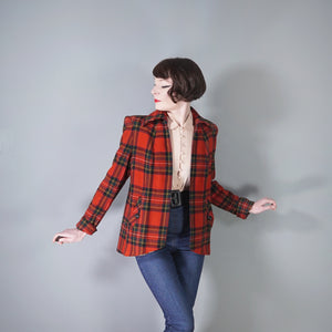 40s RED TARTAN CC41 UTILITY LABEL WOOL SWING JACKET / COAT - S